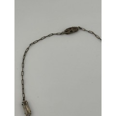 Antique Art Deco Rhinestone Flower Y Drop Necklace Silver Tone READ