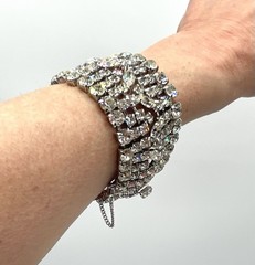 Vtg Estate Piece 7 Rows Rhinestones w/Safety Chain Runway Statement Mint