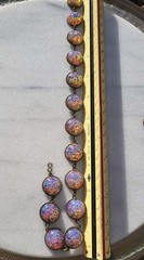 SALE! VINTAGE OPAL FOIL MILKY LILAC GLASS CABACHON STATION NECKLACE SET HEAVY