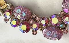 Vintage Juliana D & E 5 Link AB Rhinestone Floral Molded Glass Bracelet w/Chain
