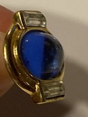 YSL Yves Saint Laurent Blue Glass Cabochon Gold-tone Pierced Earrings