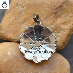 Natural Pave Diamond Multi Enamel Flower Pendant 16″ Link Chain 925 Silver Gift