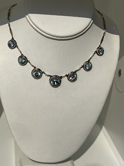 Antique Victorian 14k Gold Round Vivid Blue Zircons with Seed Pearls Necklace