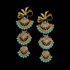 Vintage Turquoise Fan Earrings & Brooch Gold Statement Dangle Earrings Jewelry