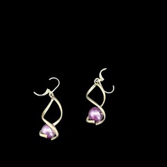 Vintage Modernist Purple Faux Pearl Dangle Earrings Silver Tone Artisan Handmade