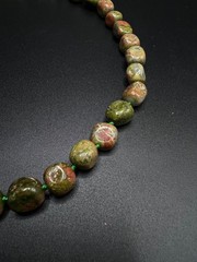 Vintage Natural Unakite Nugget Necklace | Hand Knotted Gemstone Bead Necklace