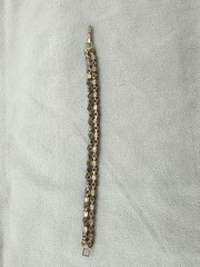 Vintage Red Rhine Stone Gold Tone Double Strand Bracelet 7 Inches