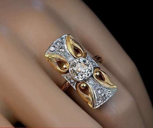 White Diamond 2.30 Ct Art Deco Antique Vintage Wedding Ring 14K Yellow Gold FN