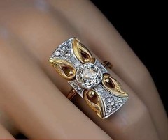 White Diamond 2.30 Ct Art Deco Antique Vintage Wedding Ring 14K Yellow Gold FN
