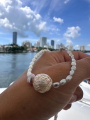 Pastel Pearl Choker Floating Carved Pearl Sterling Silver Handmade Necklace