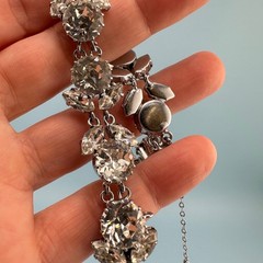 Vintage Austria Crystal Bracelet LG Dentelle Prong Set Silver Tone Safety Chain