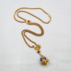 Vintage Czech Edwardian Pendant Necklace Slide Gold Plated Heavy Curb Chain 32″