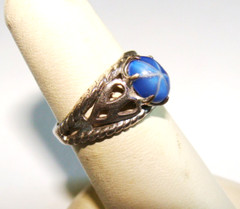 Vintage Sterling Silver 3.5g Simulated Star Sapphire Glass Heart Ring 6 – 6.25