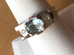 VINTAGE 14K WHITE GOLD AQUAMARINE DIAMOND RING MODERNIST DESIGNER SETTING ITALY