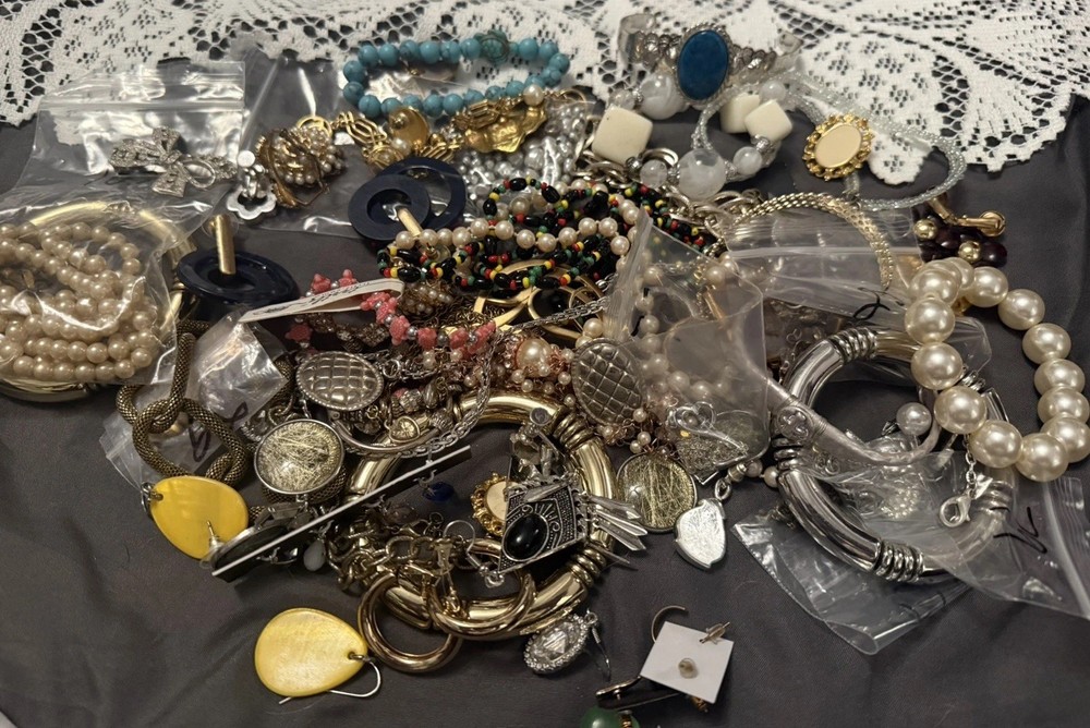 Mystery estate jewelry Jar Untested Wearable Vintage Modern 45pieces