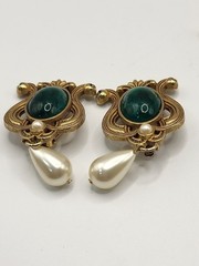 Signed SAL Art Nouveau Revival Scrollwork Faux Pearl Green Cab Converted To Post