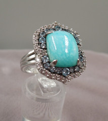 JTV Sterling Silver Blue Amazonite Blue Topaz Halo Ring NIB Sz 7