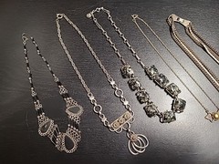 Lot Of 5 Vintage Unbranded Choker Style Necklaces Silver Tone Rhinestones