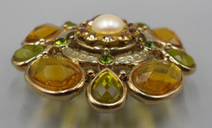 Victorian Revival Cabochon Brooch Rhinestone Faux Pearl Oval Pear Faceted Glass