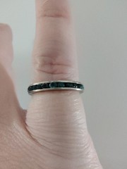 ​Vintage Sterling Silver Channel Set Emerald Green CZ Eternity Ring Band Sz 4.75
