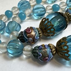 15 Inch Antique Blue Glass Wedding Cake Murano 15 Inch Necklace
