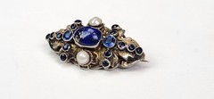 Antique Vtg 800 SILVER Austro Hungarian Lapis Gemstone SMALL Brooch Signed KT