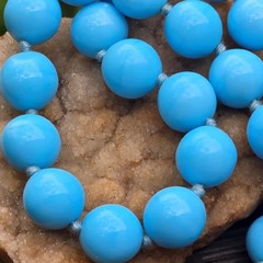 Vintage German Glass Bead Statement Necklace Hand knotted Sky Blue 15.5 in. +2in