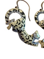 Vintage Sterling 925 Silver Enamel Cloisonné White Snow Leopard Earrings Dangle