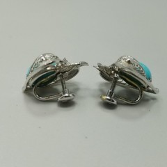 Vintage Sterling Silver Blue Cabochon Filigree Heart Clip On Screw Back Earrings