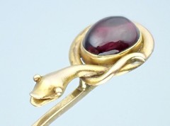 Antique Victorian 22K 15K Gold Garnet Cabochon Laughing Snake Egg Stick Pin Box