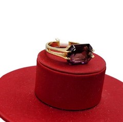 Vtg Sz 8 Ring Lg Purple Cubic Zirconia 18KGE Gold Electroplated Jewelry StyL2