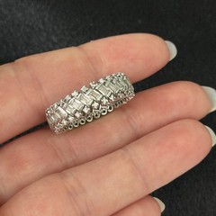 925 Sterling Silver Vintage Clear CZ Eternity Band Sparkly Baguette Ring Size 8