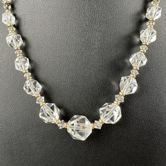 Vintage Necklace Clear Faceted Crystal Beads Gold Tone Graduated 15″