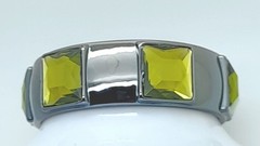 SQUARE GREEN FAUX STONE GUNMETAL TONE PLASTIC FASHION JEWELRY BANGLE BRACELET