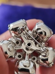 1.1/4″ Vintage Coro Brooch Pin Aquamarine Foilded Back Rhinestones Costume Jewel