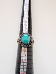 Vintage 925 Sterling Silver Ring Turquoise Cabochon Filigree Size 9.5 5.2g