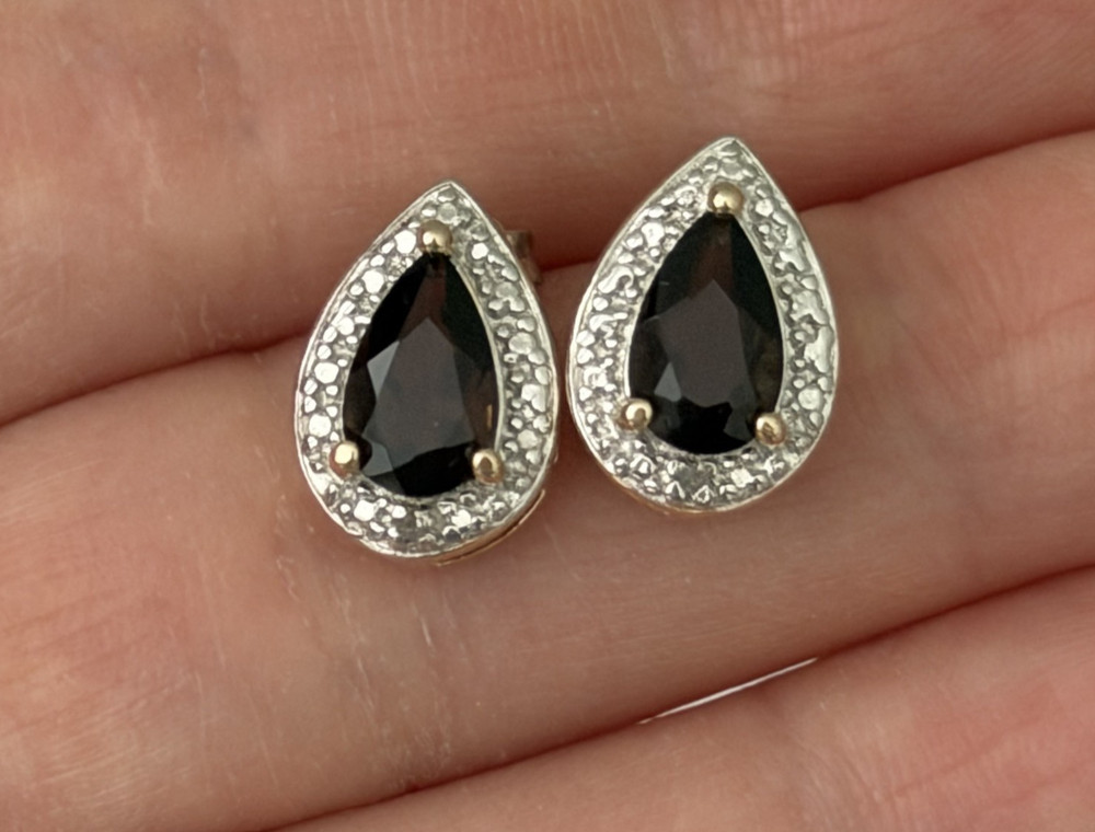 Ross Simons 925 Sterling Silver Gold Vermeil Smoky Quartz Diamond Stud Earrings