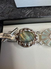 Vintage Napier Abalone Glass Jeweled Rhinestone Enamel 7” Silver Tone Bracelet
