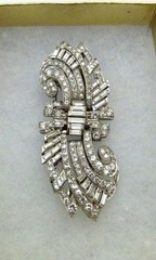 ANTIQUE ART DECO 3.75 CARATS DIAMONDS PLATINUM DUETTE STYLE BROOCH PIN 15.78GRAM