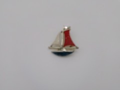 (3) Vintage Sailboat Nautical Seashore Pins RED BLUE TAN