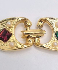 Vintage Christmas Slide Charm Bracelet Gold Tone Rhinestones Enamel Tree Gift 7″