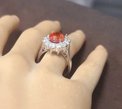 Vintage 18K White Gold Engagement Ring 4.31ct.Natural Orange Garnet Spessartite