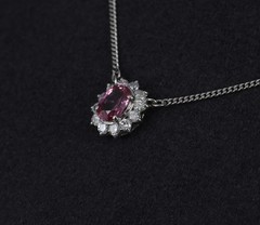 Rare 0.60ct Padparadscha Pink Sapphire 0.23ct Diamond 16 Inch Platinum Necklace
