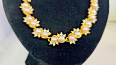 Necklace Elegant Vintage-Style Faux Pearl & Rhinestone Gold Tone Lobster Clasp