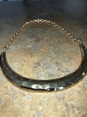 Vintage Hammered Gold Tone Chain Bib Necklace 17 Inches Rare Unique Statement