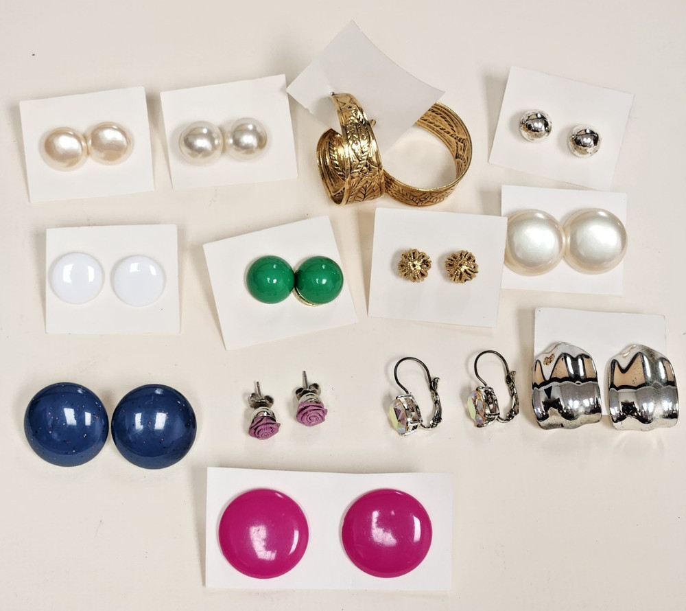 Earrings Mixed Lot Of 13 Pairs Pierced Various Colors
