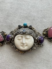 Vintage 925 Sterling Silver Multi Gemstone Goddess Toggle Bracelet Estate Jewelr