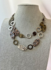 Vtg CHUNKY 90s 80s multitone Brutalist Textured Metal Modernist Necklace Unique