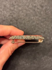 HUGE VINTAGE CHINESE EXPORT CARVED CINNABAR SILVER WASH ORNATE PIN *21.5 gm*