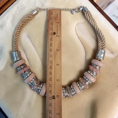 Vintage Gold Rope Peach Bead Statement Necklace Rhinestone Chunky Jewelry Gift